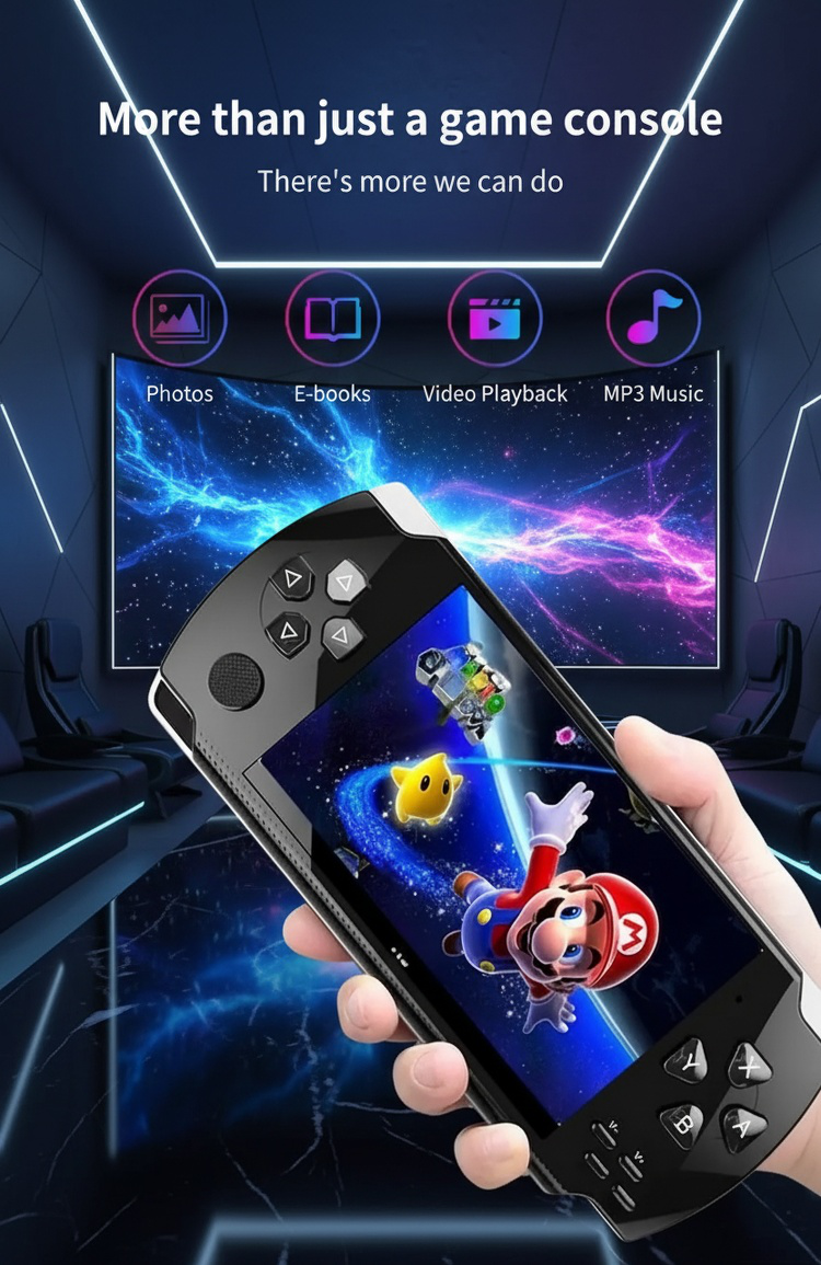 Immersive gaming with large screen, HD handheld game device