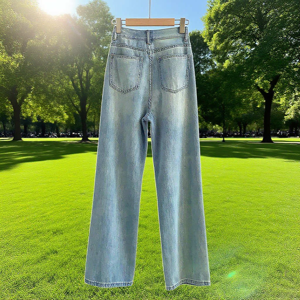 早秋薄款宽松直筒牛仔裤 レディースモデル着用イメージ