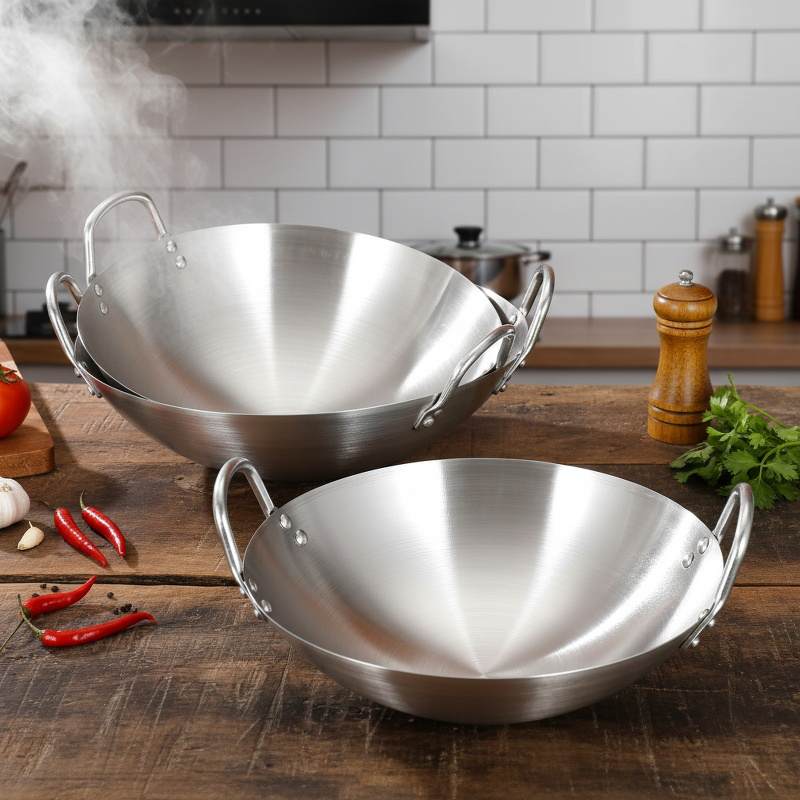 Large Stainless Steel Frying Pan for Restaurant, Double Ear Chef Frying Pan