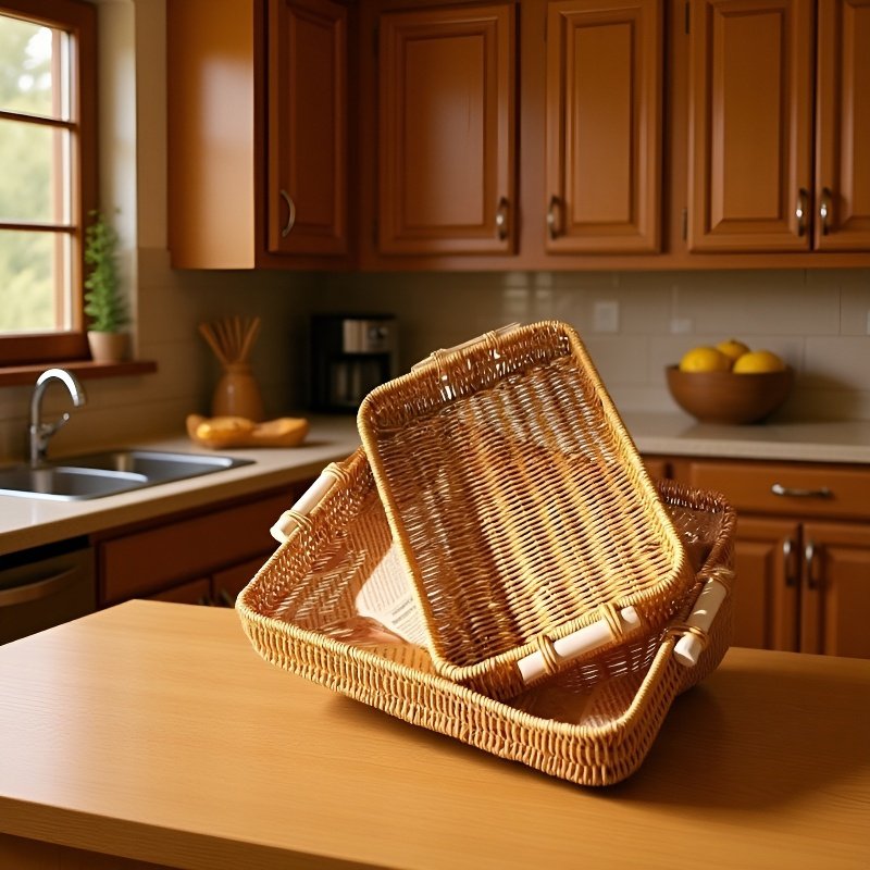 Cesta de almacenamiento rectangular de ratán para cocina
