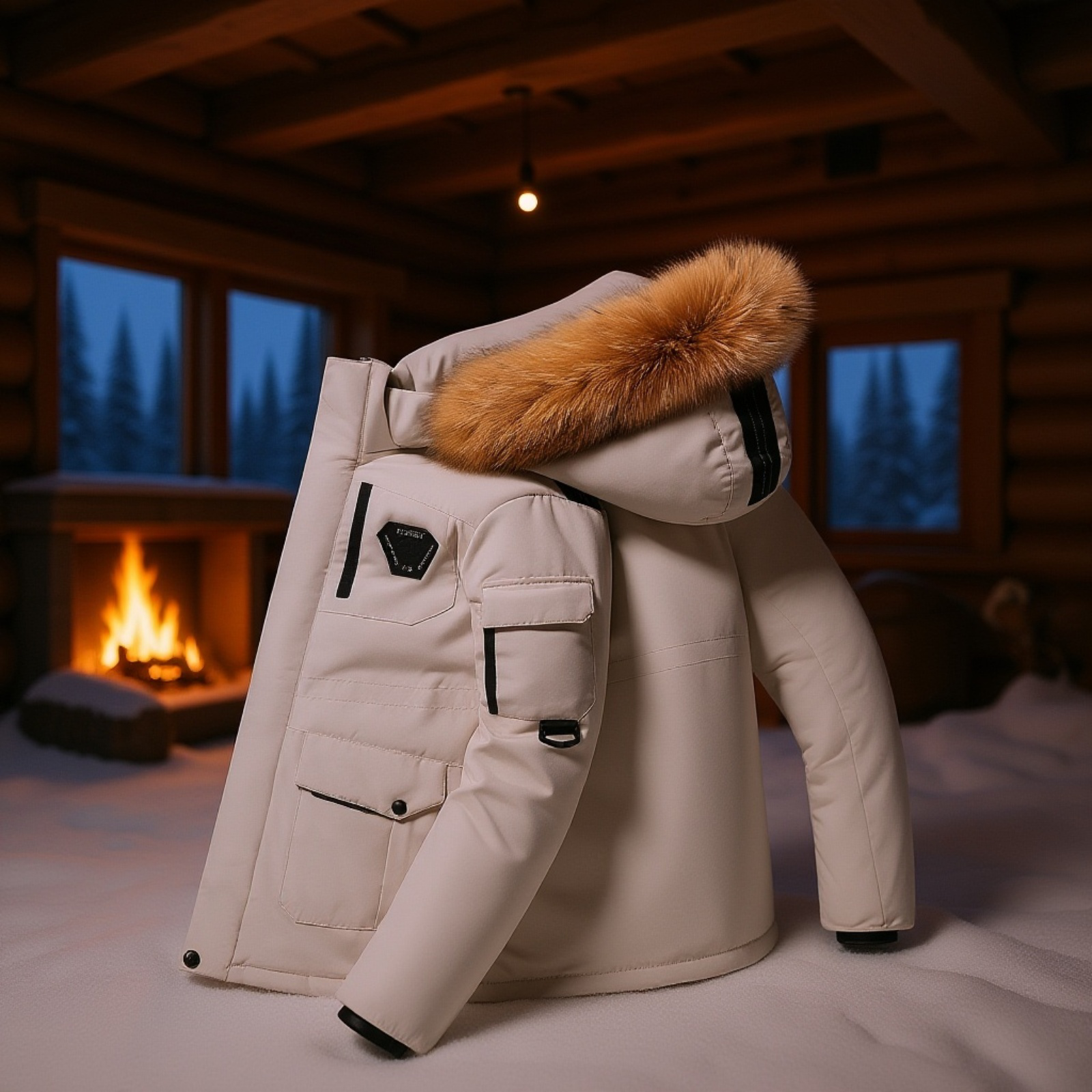 メンズ冬用厚手ショートジャケット・防寒カジュアルコート・毛襟付き