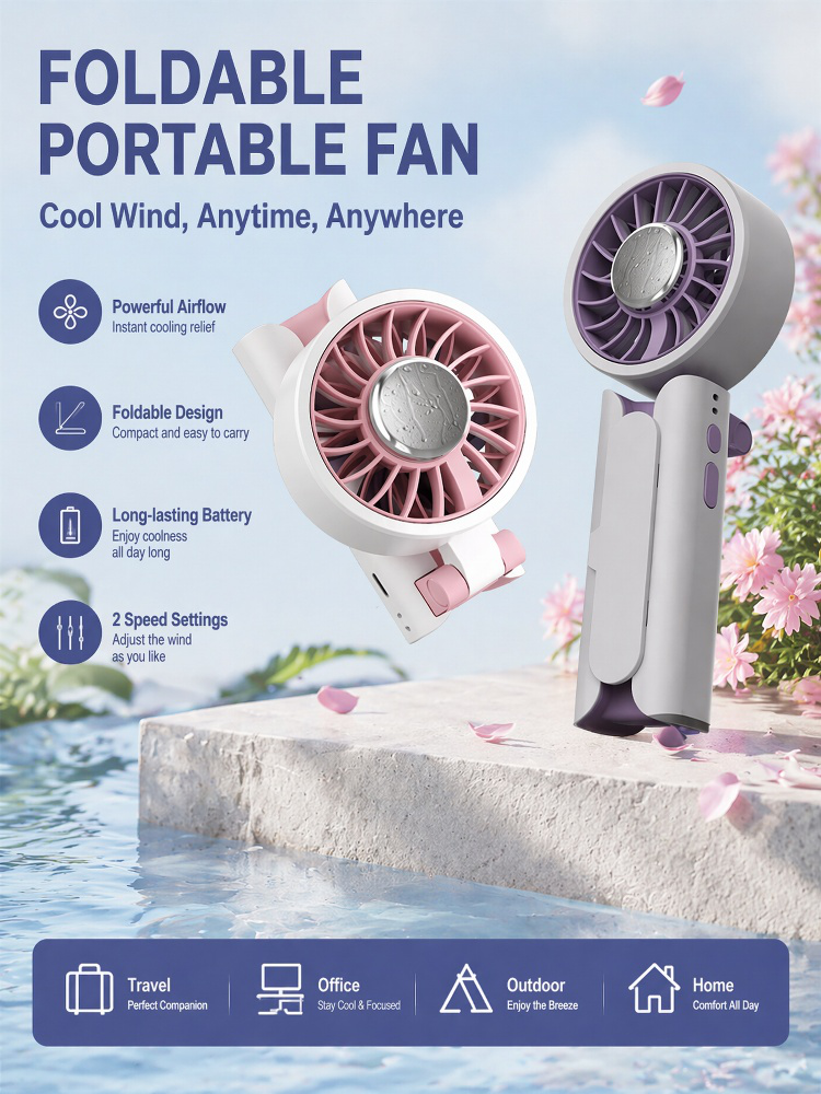 Compact rechargeable handheld fan close-up
