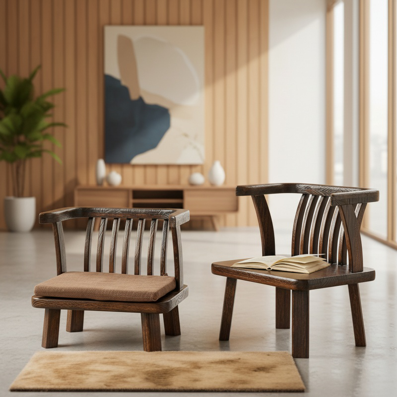 Chaise de balcon japonaise sans pieds en bois massif avec dossier