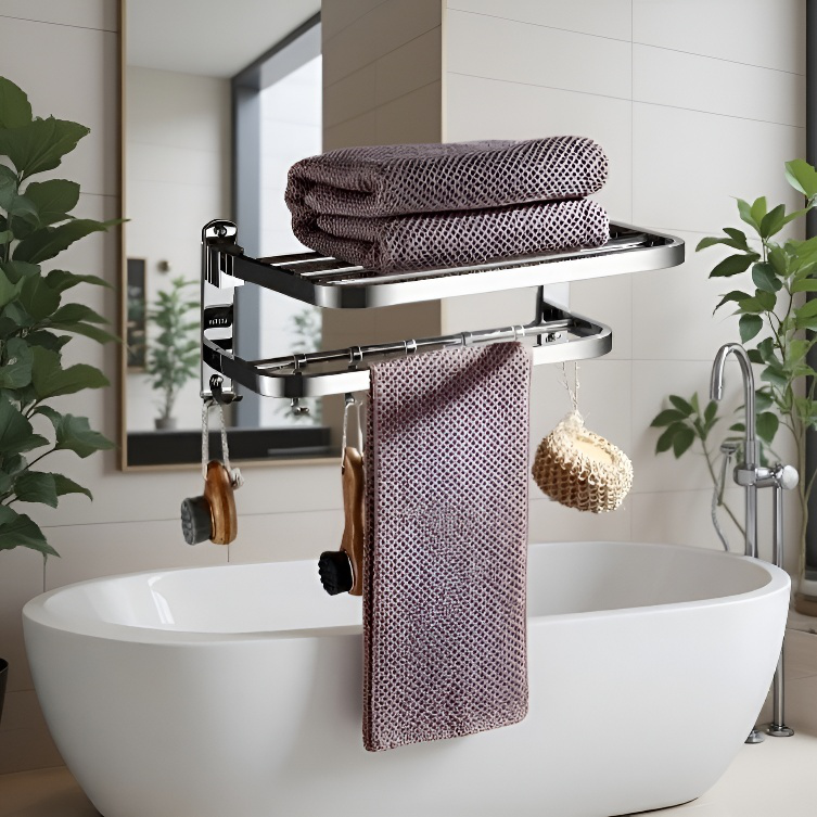 Stainless steel towel rack with polished finish