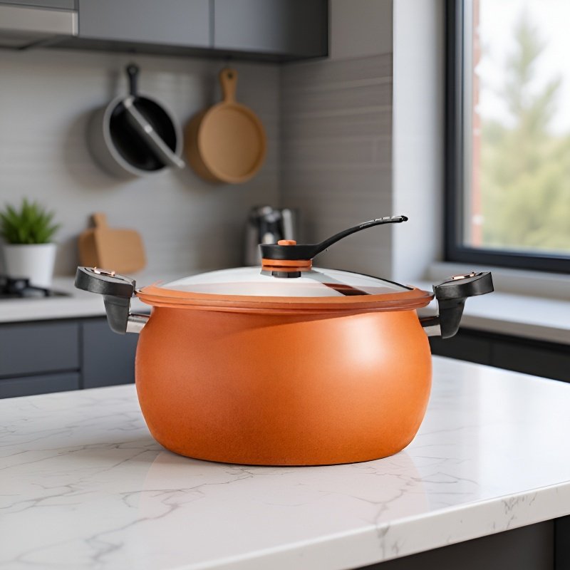 おしゃれな厚手ノンスティック微圧調理鍋・麦飯石風