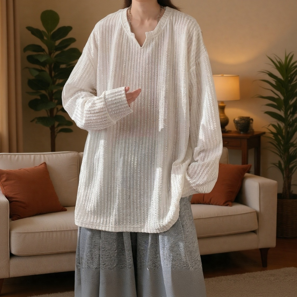 メンズ高級感長袖Tシャツ 2026新登場 痞帅スタイル ゆるめ 白インナー