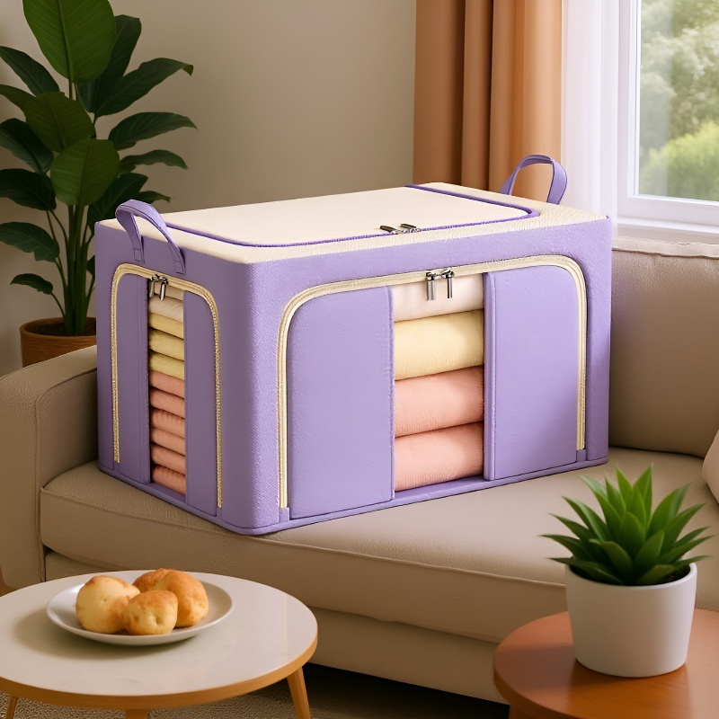 収納ボックス 折りたたみ 衣装ケース 【天面・前面・側面 3方向開閉】 鉄骨フレーム スタッキング 布団収納ケース 衣類 整頓ボックス 中身が見える窓付き 大容量 防塵 防湿 耐荷重 66L/100L