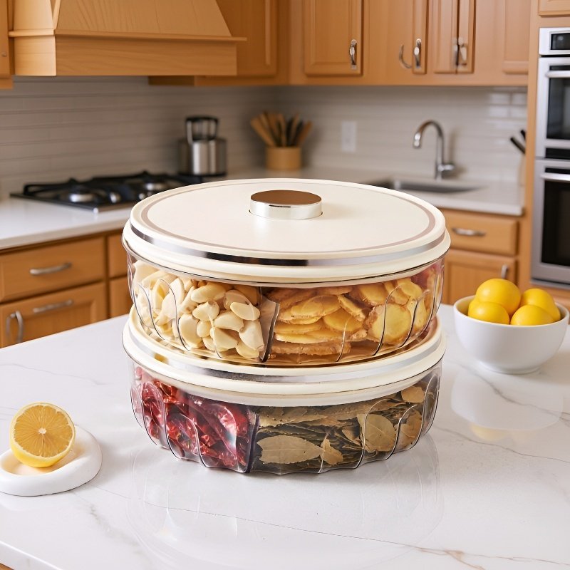 Recipiente hermético transparente para almacenar condimentos en la cocina del hogar.