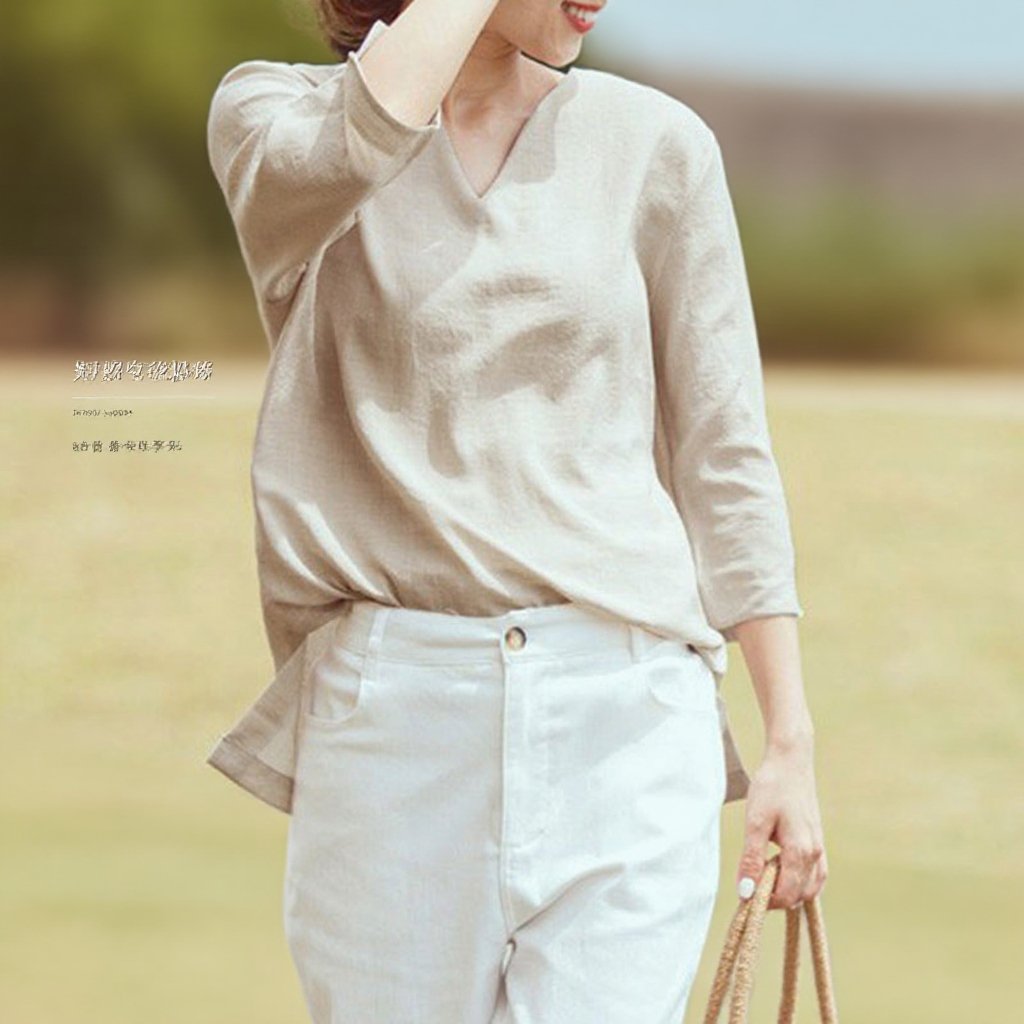 브이넥 리넨 탑