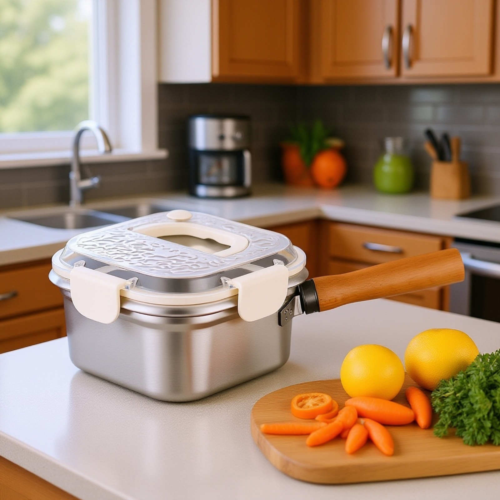 日本製ステンレススクエアフライパン 家庭用麺調理鍋 ミルクポット アウトドアポータブル多機能鍋 天ぷらフライパン