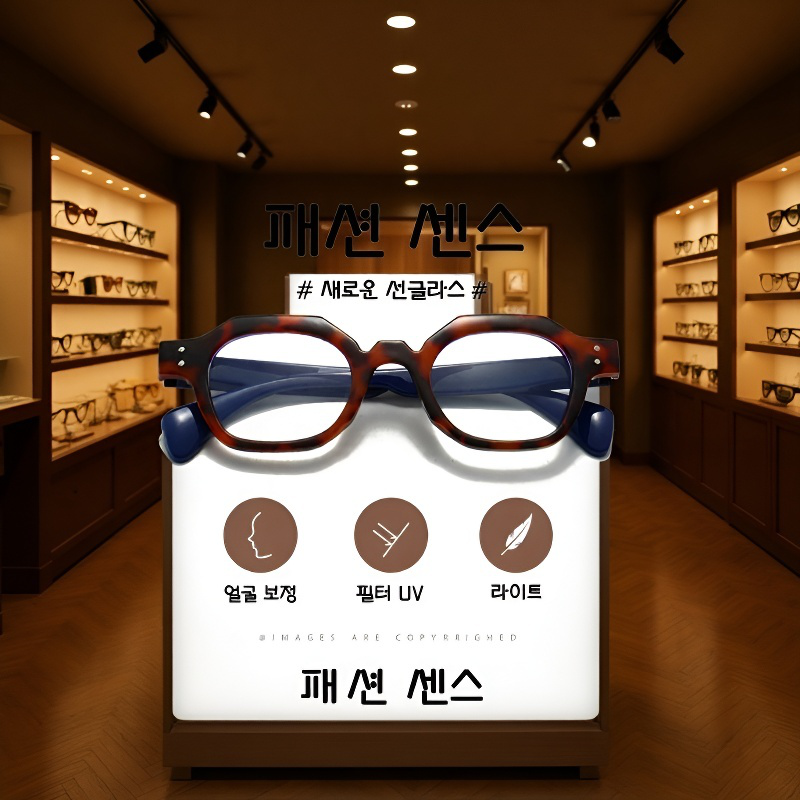  에터렌즈 크라운형 스프링 템플 뿔테 노안경