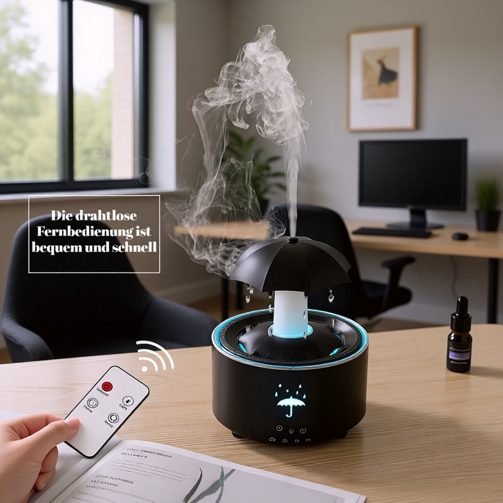 Multifunktionale Aromatherapie-Maschine mit drehenden Regentropfen und farbigem Licht für Zuhause