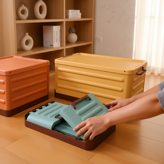 Foldable plastic storage box for student backpacks