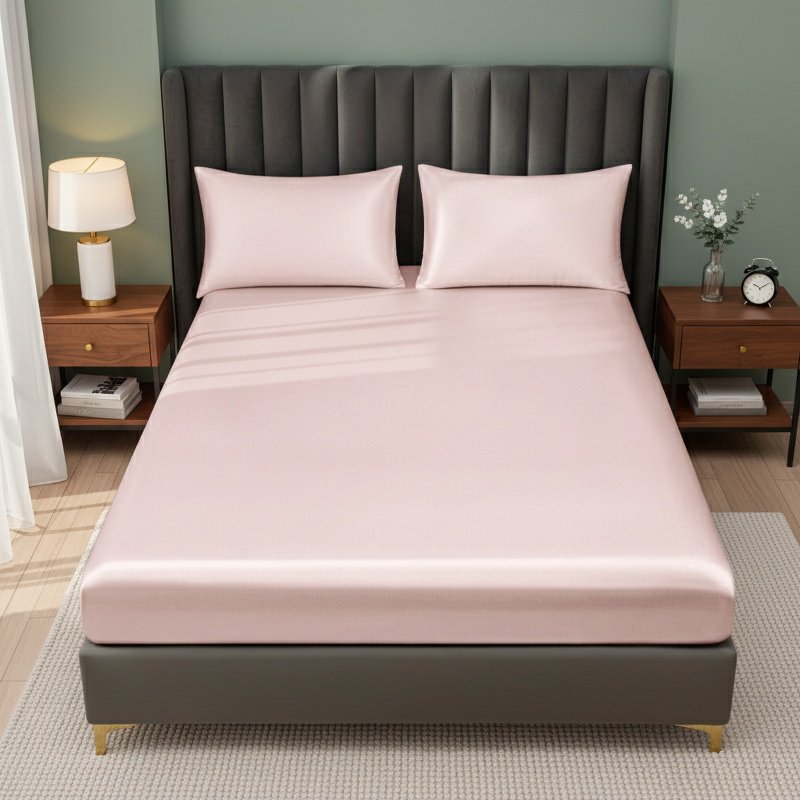 Modern Minimalist Silk Bedspread Bed Skirt, Cool Durable Easy-Clean Bedding
