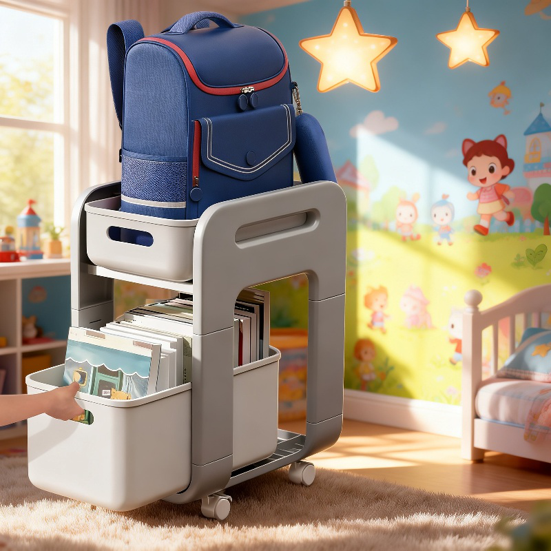 キャスター付き収納カートの移動シーン