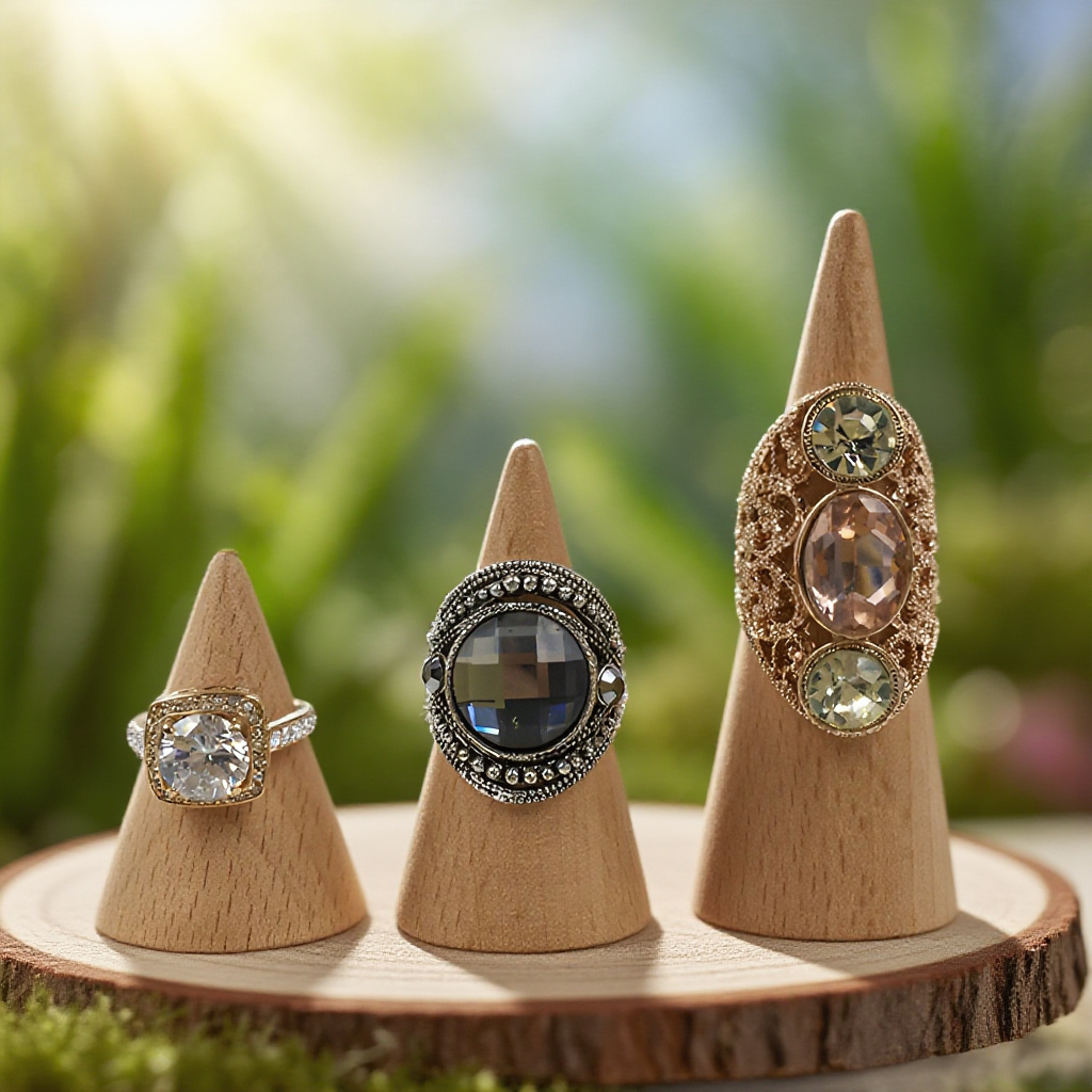 Dřevěný kuželový stojan na prsteny z bukového dřeva – držák na šperky