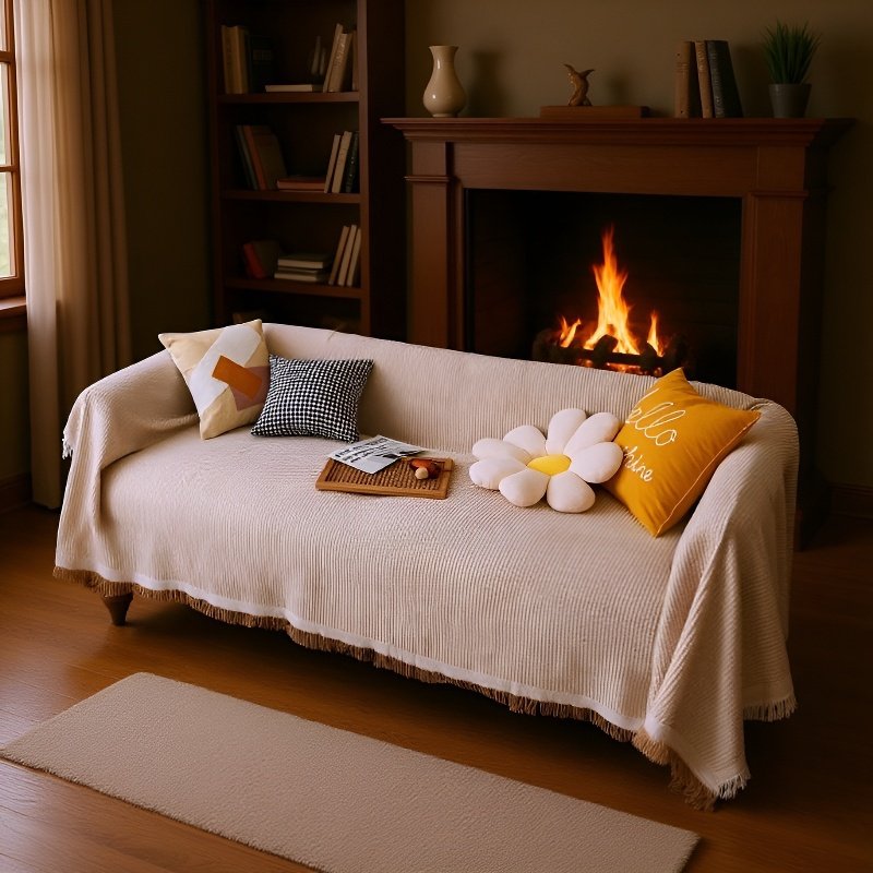 Vielseitige Sofadecke aus Baumwolle auf modernem Sofa