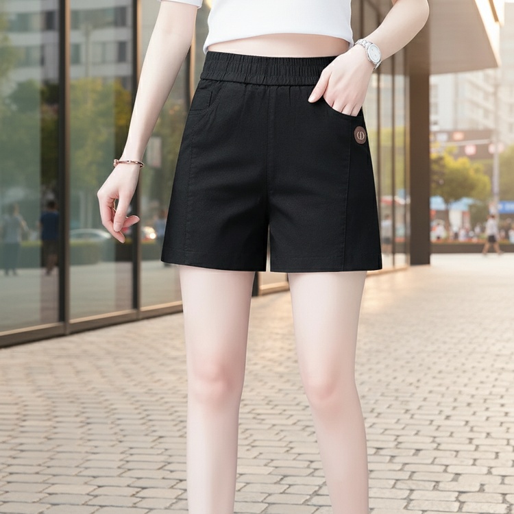 女性用ハイウエストコットンリネンショートパンツ正面画像