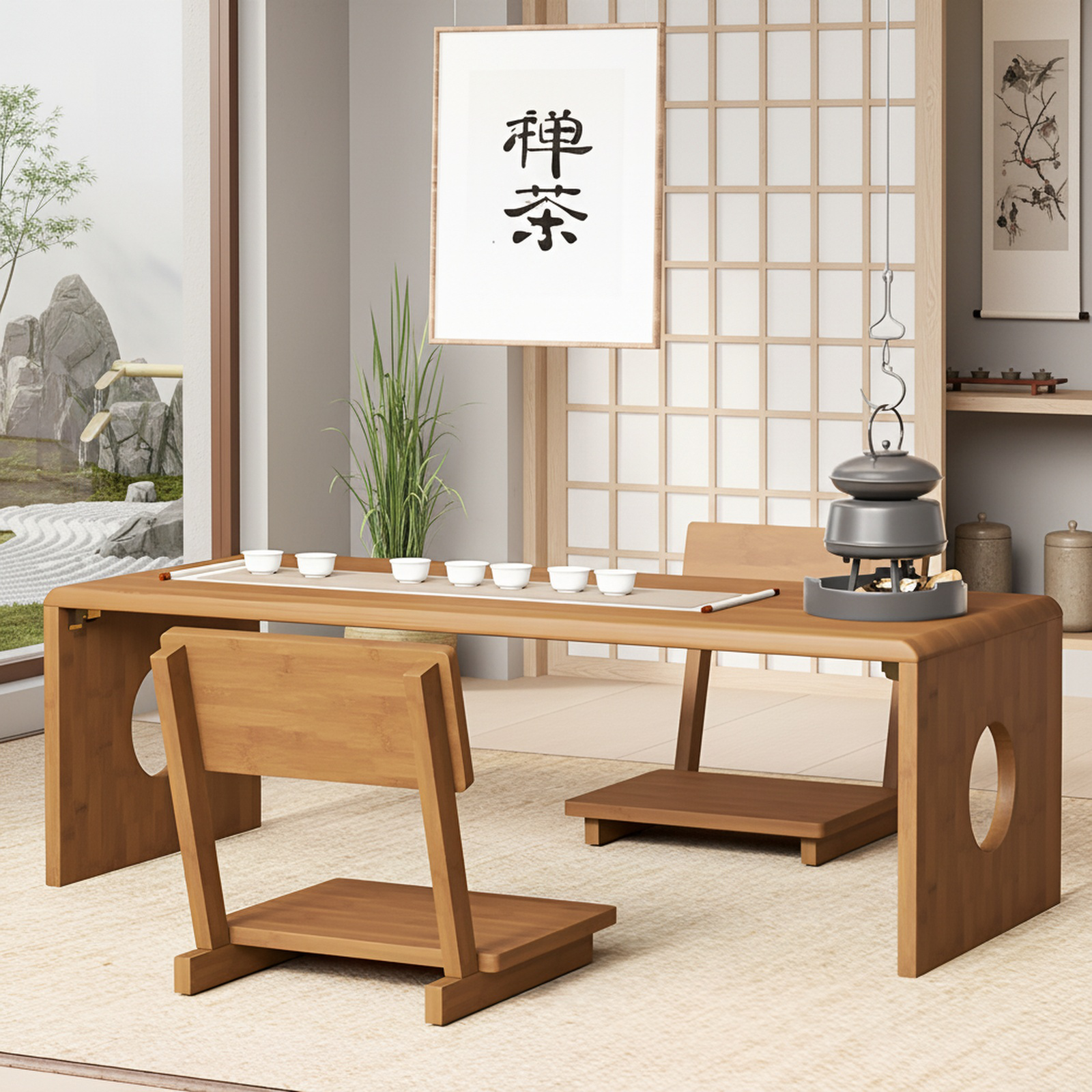 Kleiner Massivholz Tatami Faltbarer Teetisch Kang Tisch für Schlafzimmer