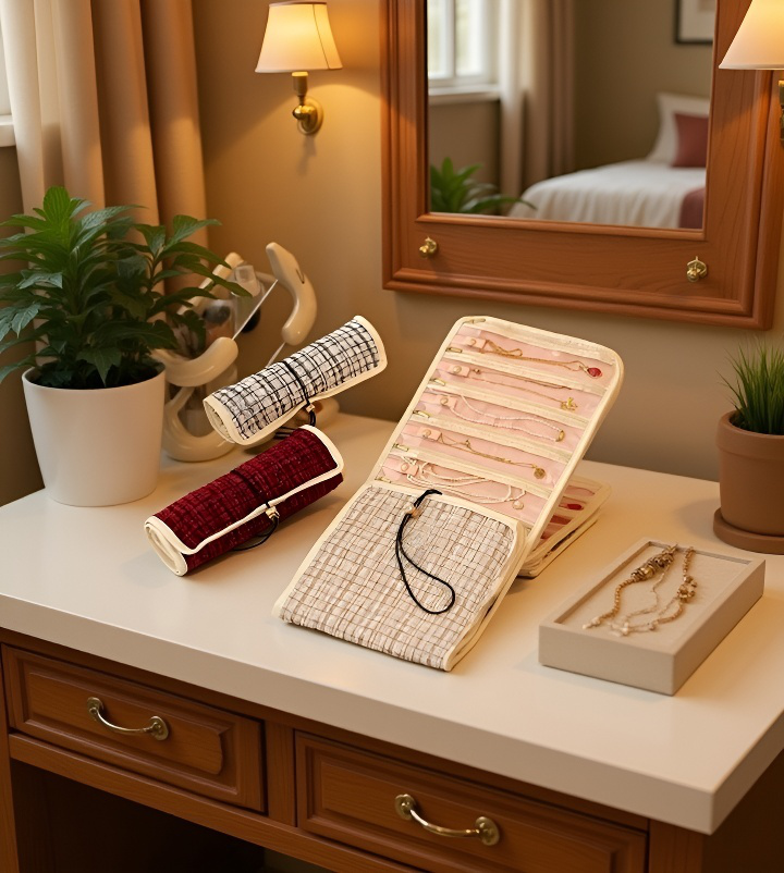 旅行用アクセサリー収納袋の開封シーン