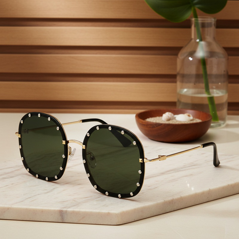 Lunettes de soleil rondes à rivets, tendance unisexe