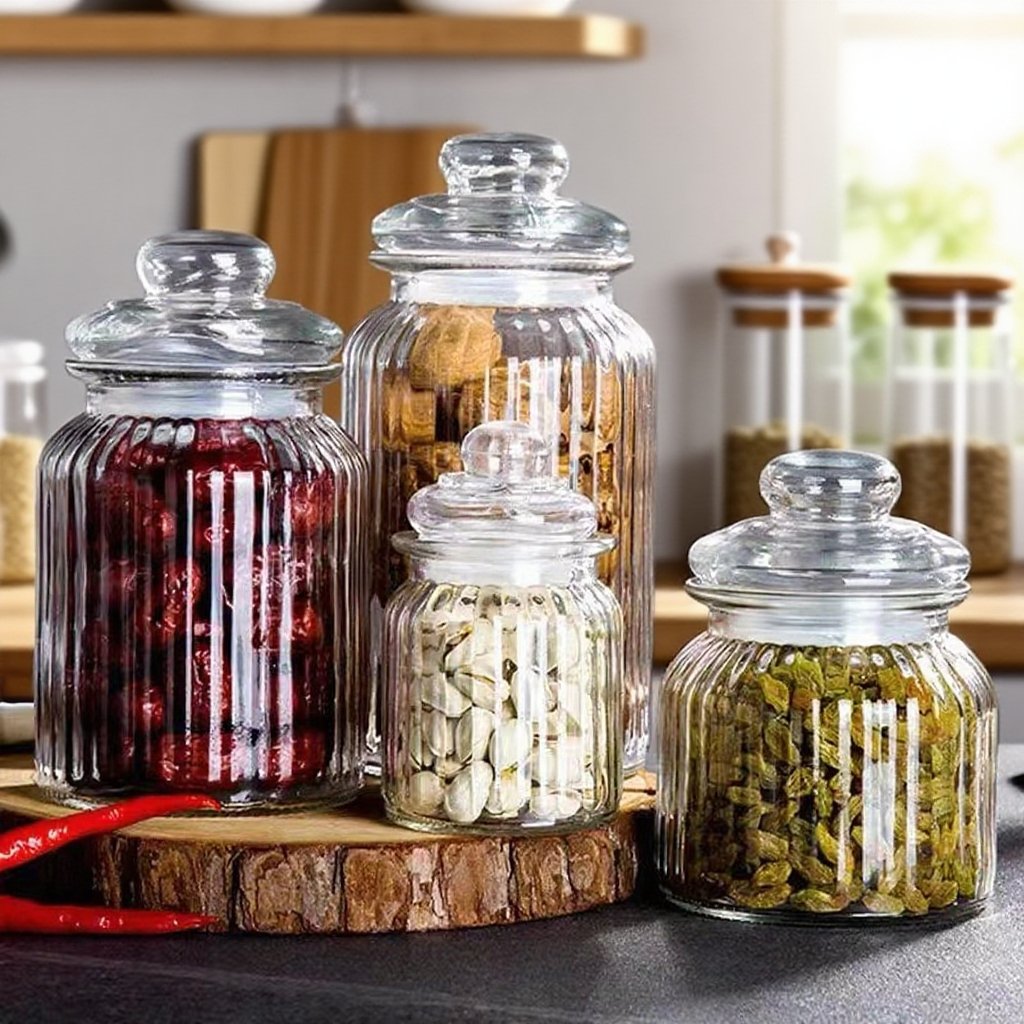 Skleněná čajová dóza, uzavíratelná a průhledná, domácí dózy na skladování obilí