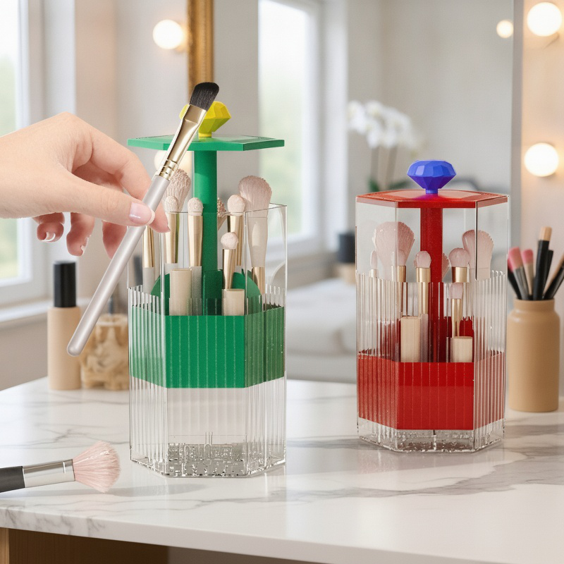 Organizador de brochas de maquillaje resistente al polvo en escritorio