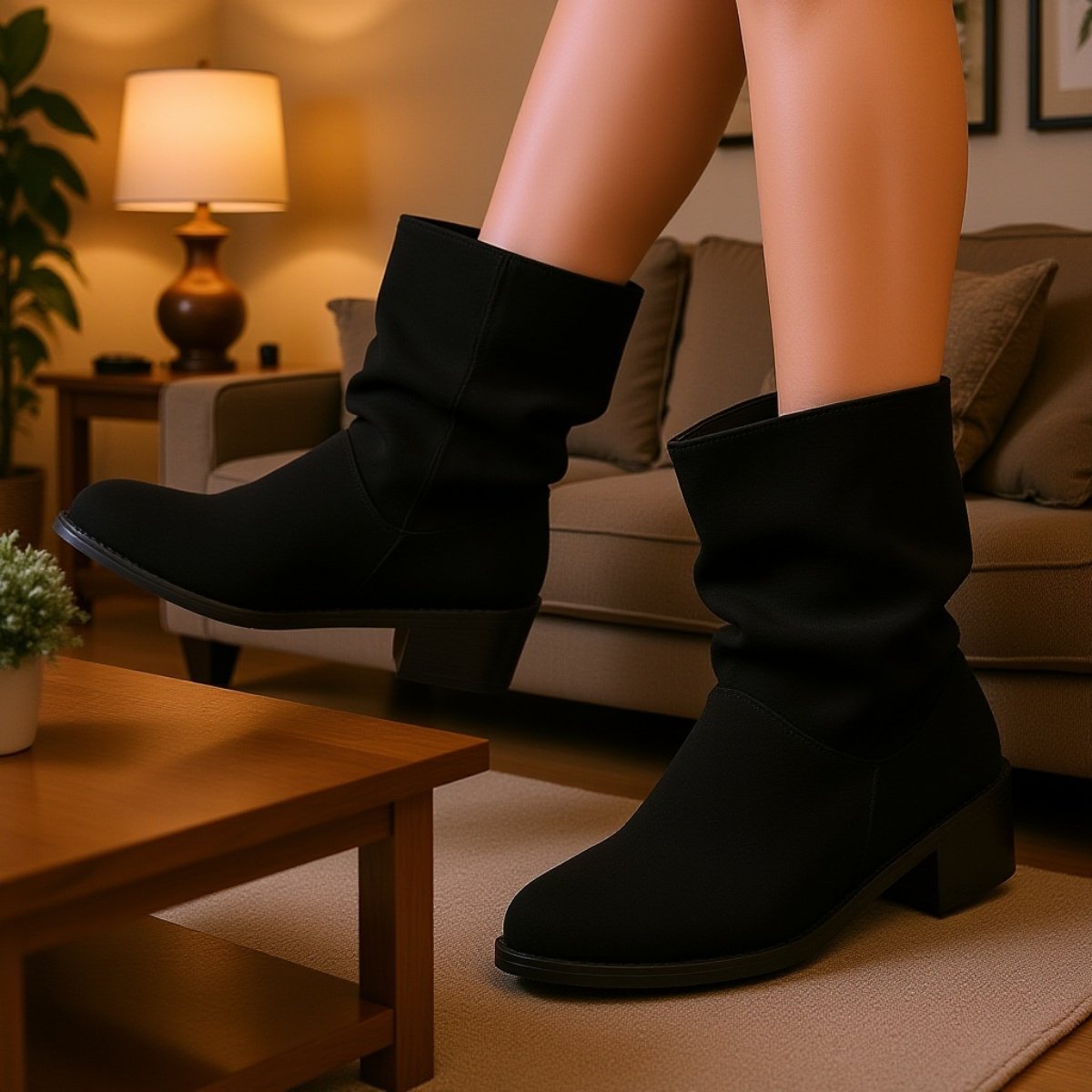 تصميم أنيق لحذاء بوت نسائي بكعب عريض