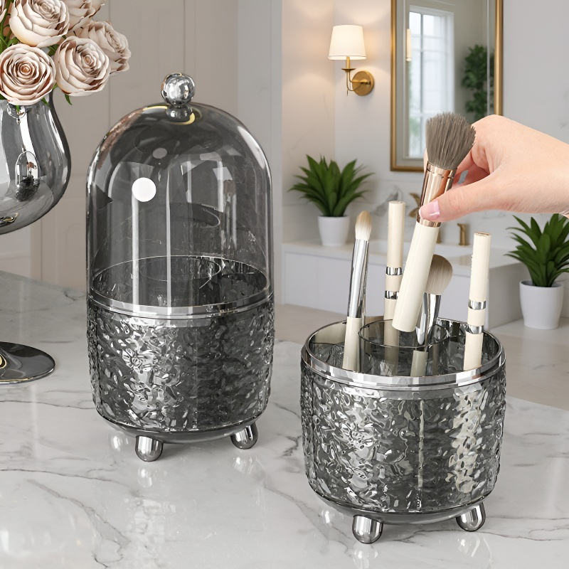 Desktop Transparent Rotating Makeup Brush Organizer