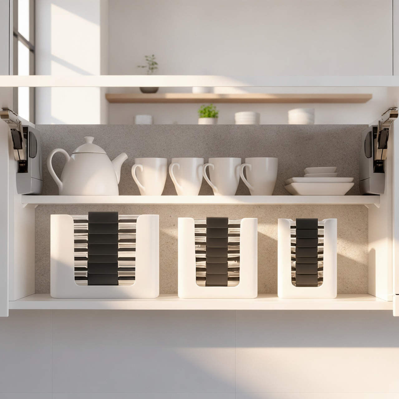 Space saving kitchen storage for container lids