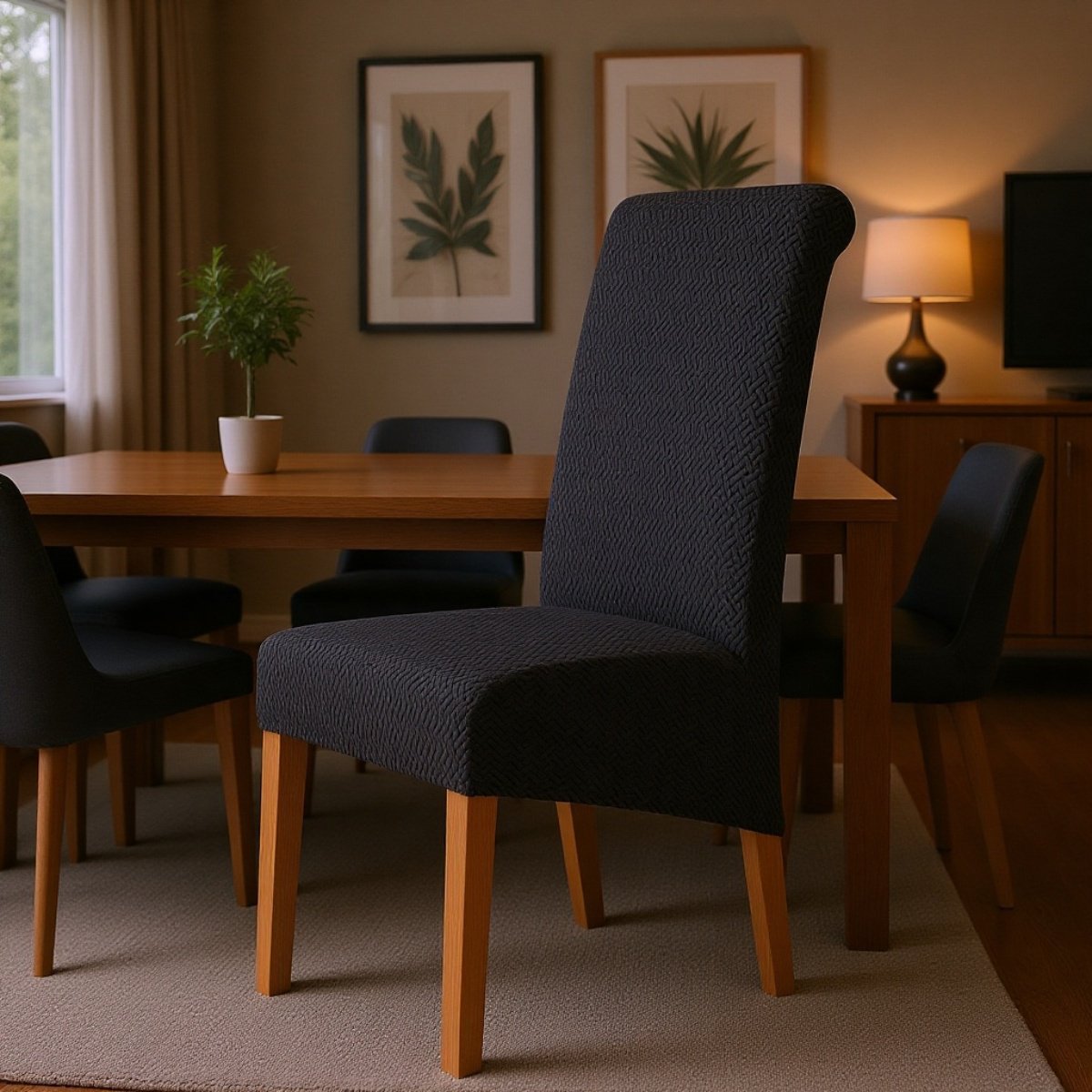 Chaise de salle à manger en tissu jacquard extensible, dossier haut, pour hôtel