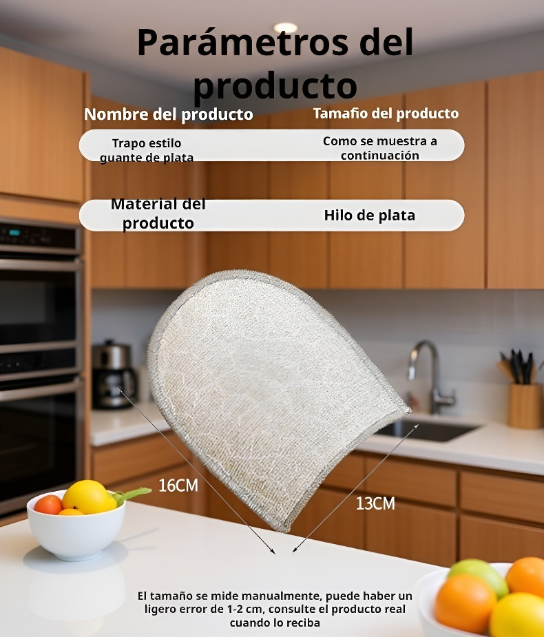 Guante de limpieza de doble cara con hilo plateado