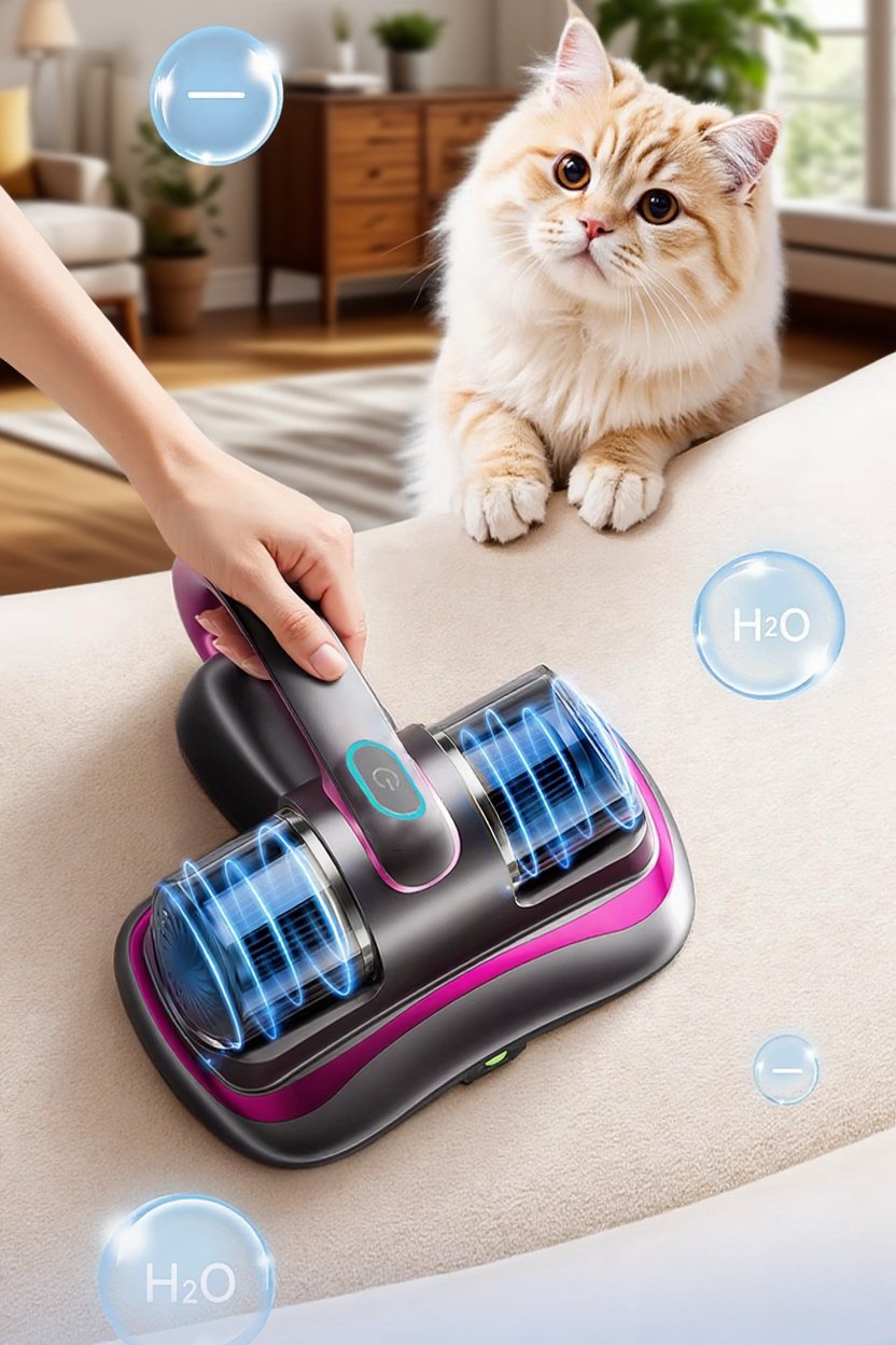 침대 위에서 사용하는 무선 진드기 청소기