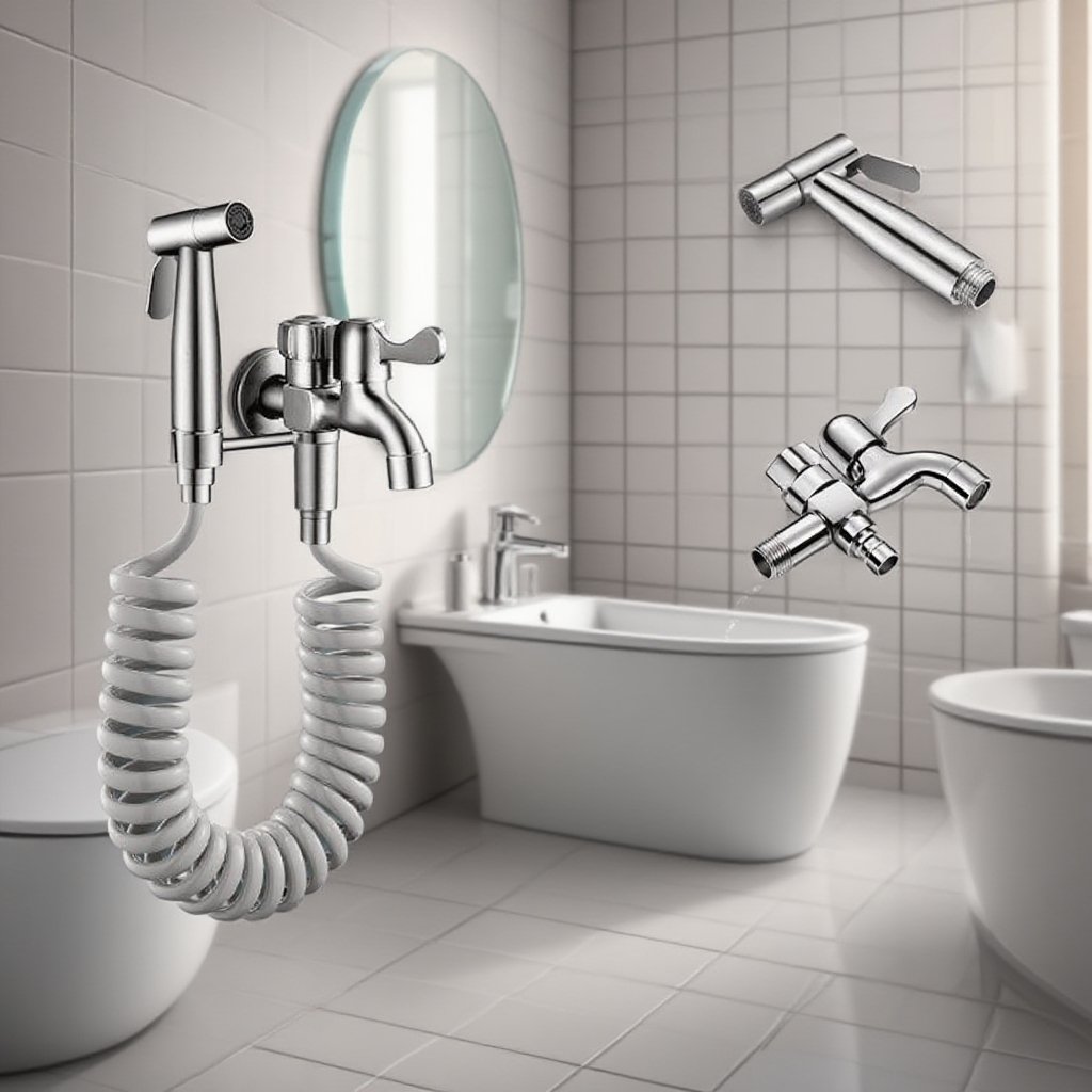 ก๊อกน้ำอเนกประสงค์พร้อมปืนฉีดน้ำสำหรับห้องน้ำ