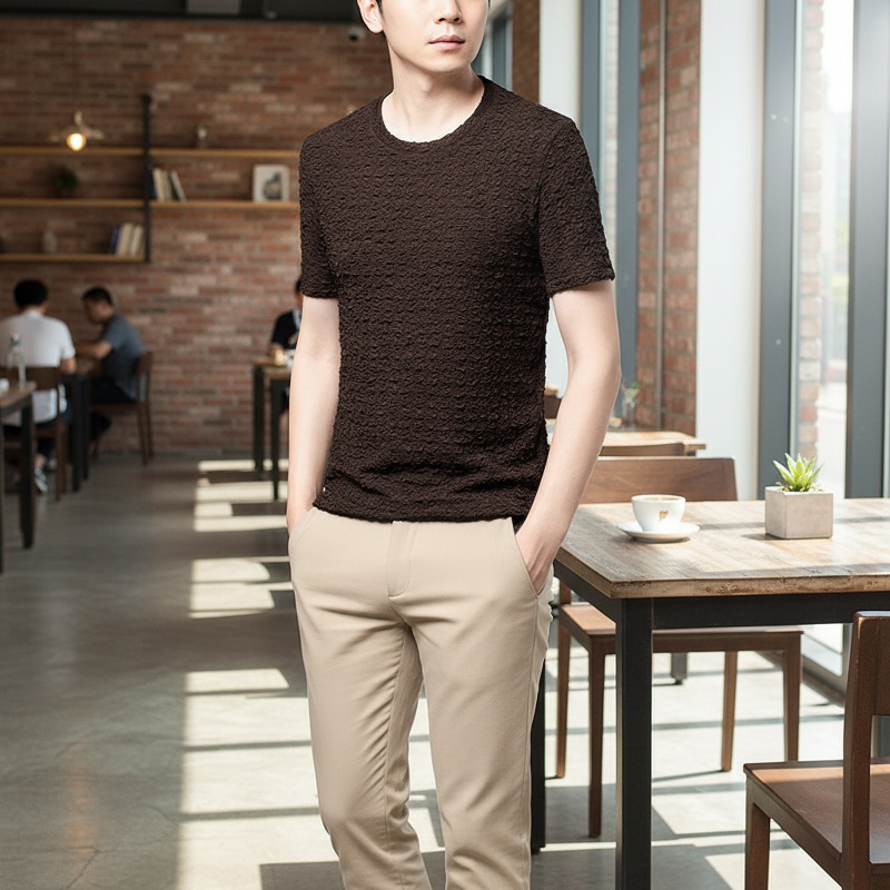 중 청년 남성용 여름 반팔 티 스타일링