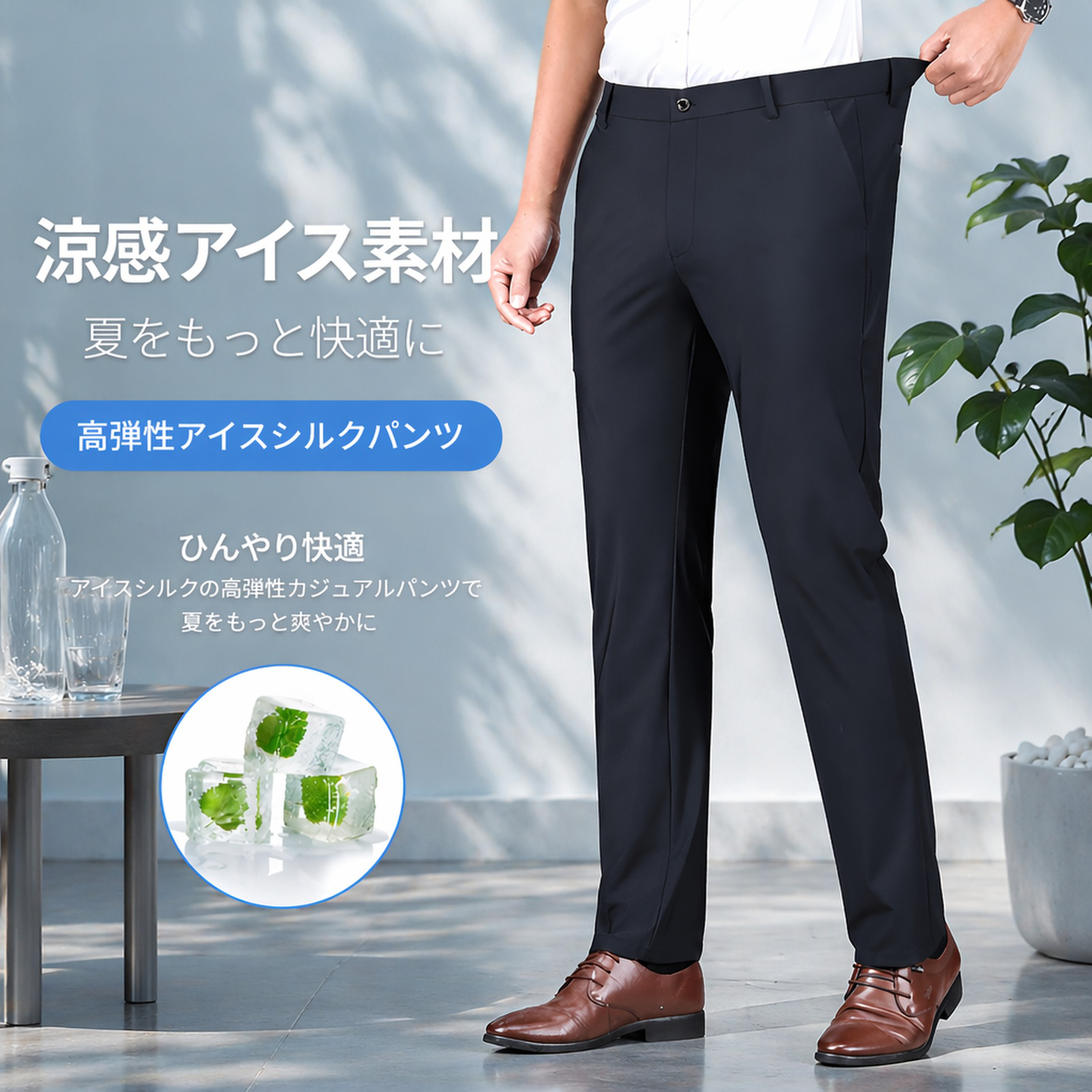 メンズアイスシルク通気カジュアルスラックス
