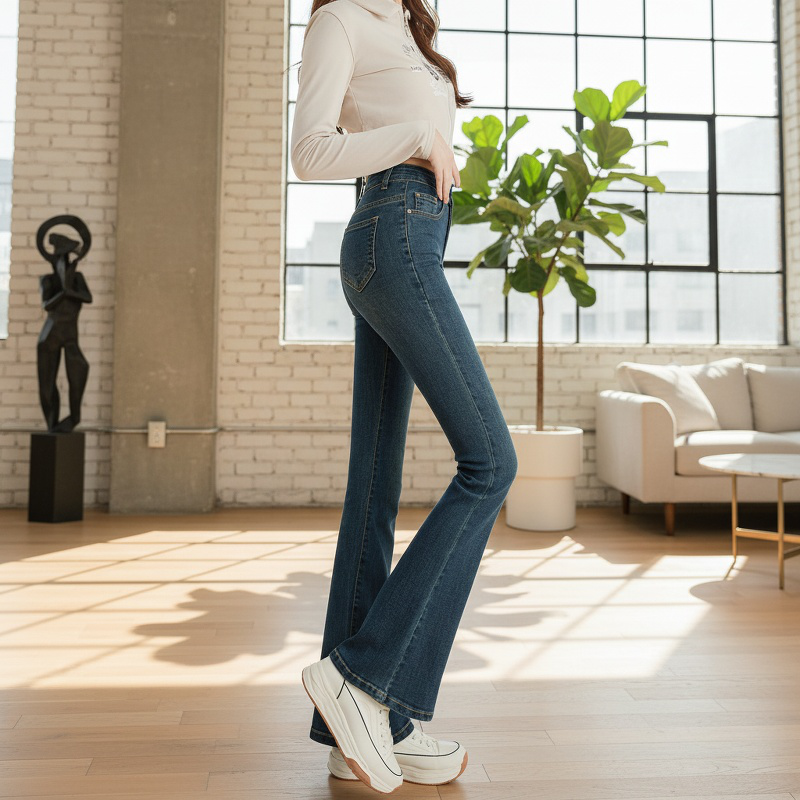 春春レディースハイウエストマイクロフレアワイドパンツ