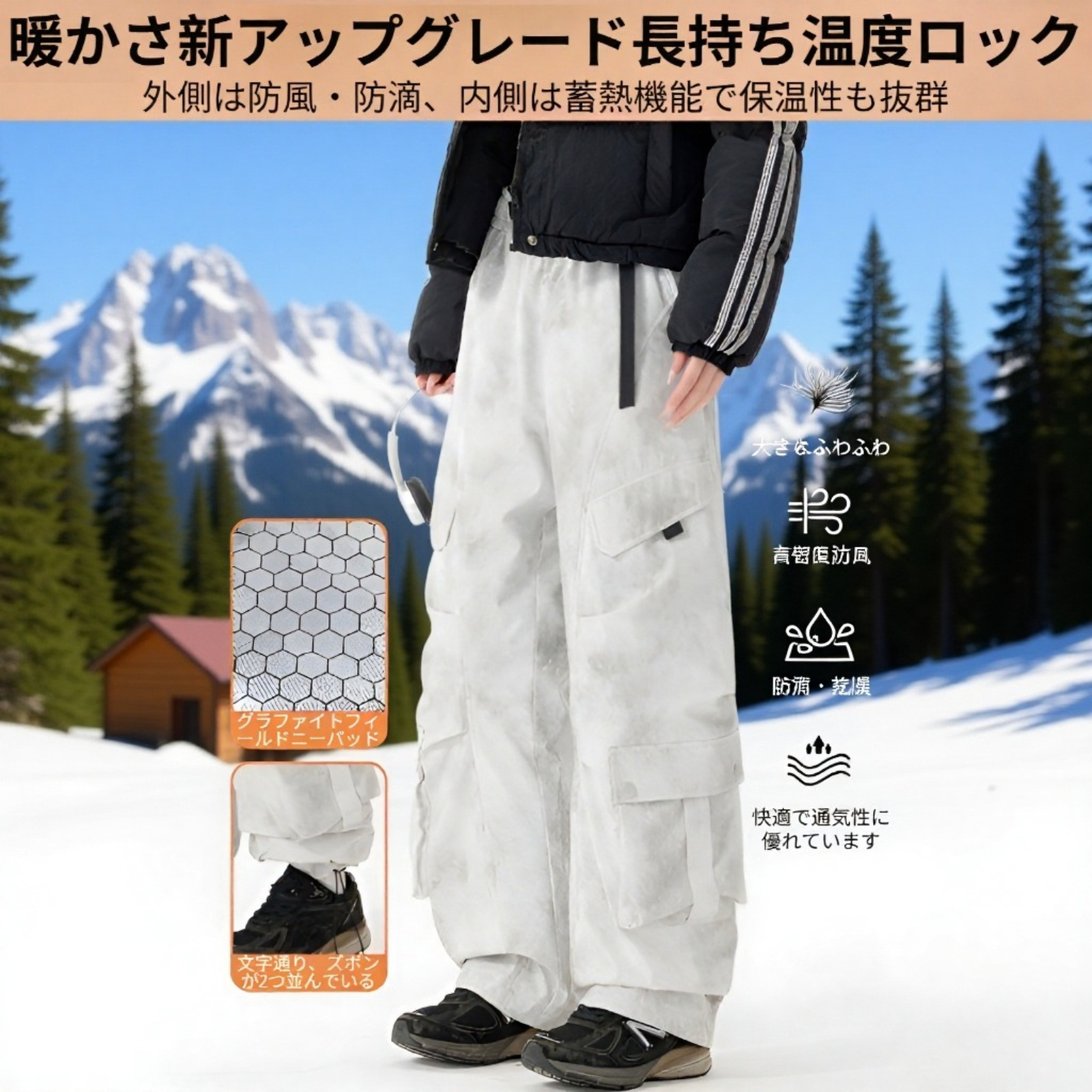 冬用防風・防水フリースワークパンツ