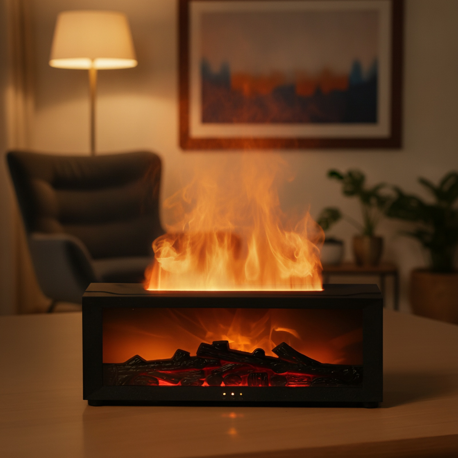 Mini humidificador de simulación de llama con aromaterapia para escritorio
