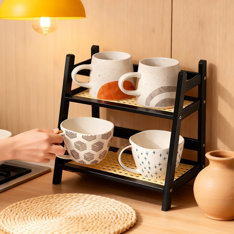 A8Lコーヒーカップラック 茶器収納 排水トレイ デスクトップ整理ラック
