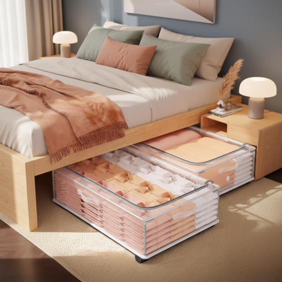 Movable Moisture-Resistant Under-Bed Storage Box, Perfect for Clothes and Blankets