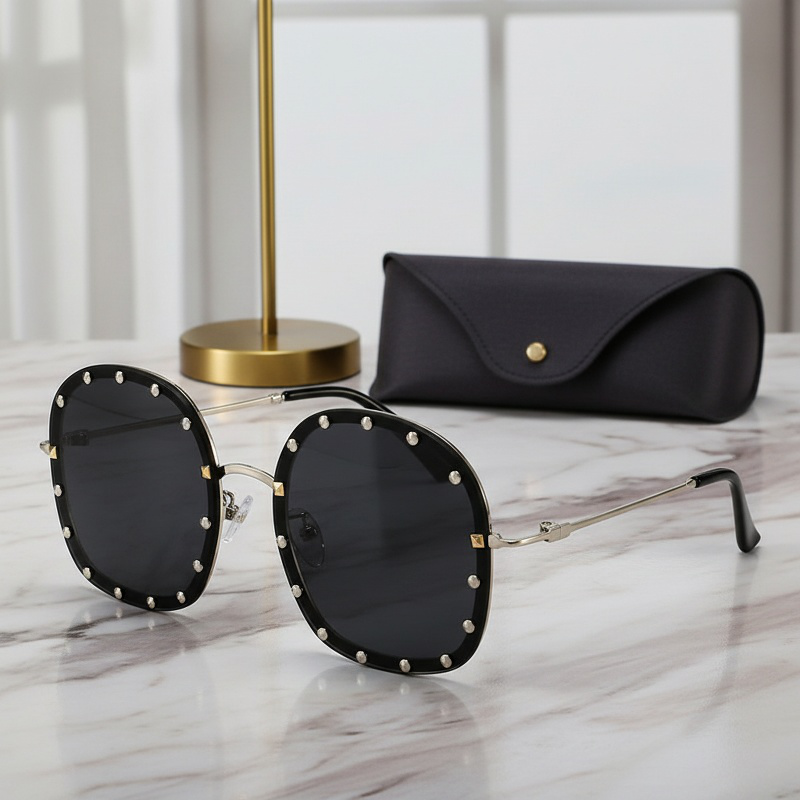 Lunettes de soleil rondes à rivets, tendance unisexe