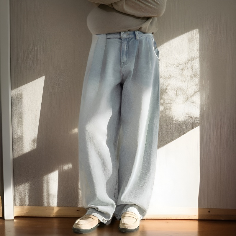 レトロ快適カジュアル メンズカーブドジーンズ全体画像