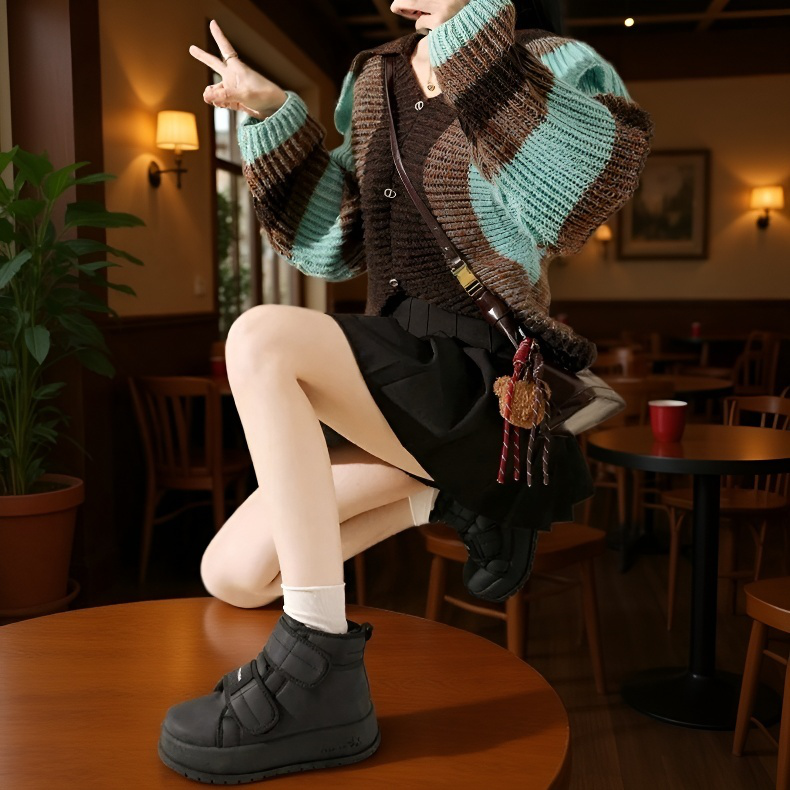 겨울 보온 캐주얼 통굽 면화 기모 하이탑 면화녀 키높이 스노우 부츠녀