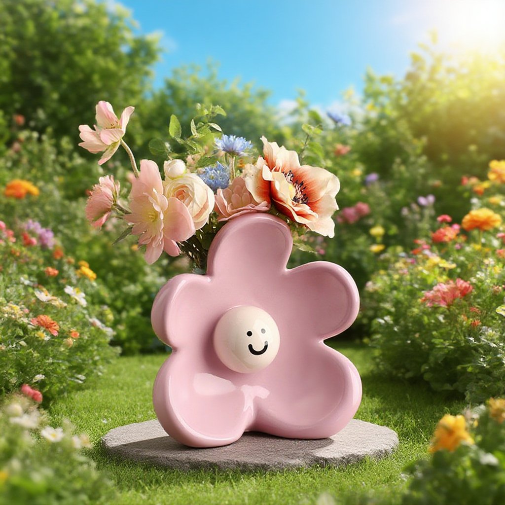 Keramická váza na květiny ve stylu roztomilého úsměvu, ozdoba do pokoje