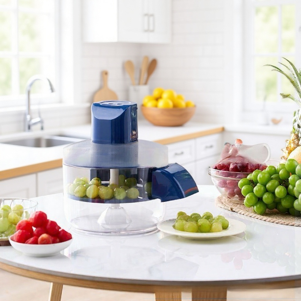 フルーツピーラーで葡萄の皮をむく様子