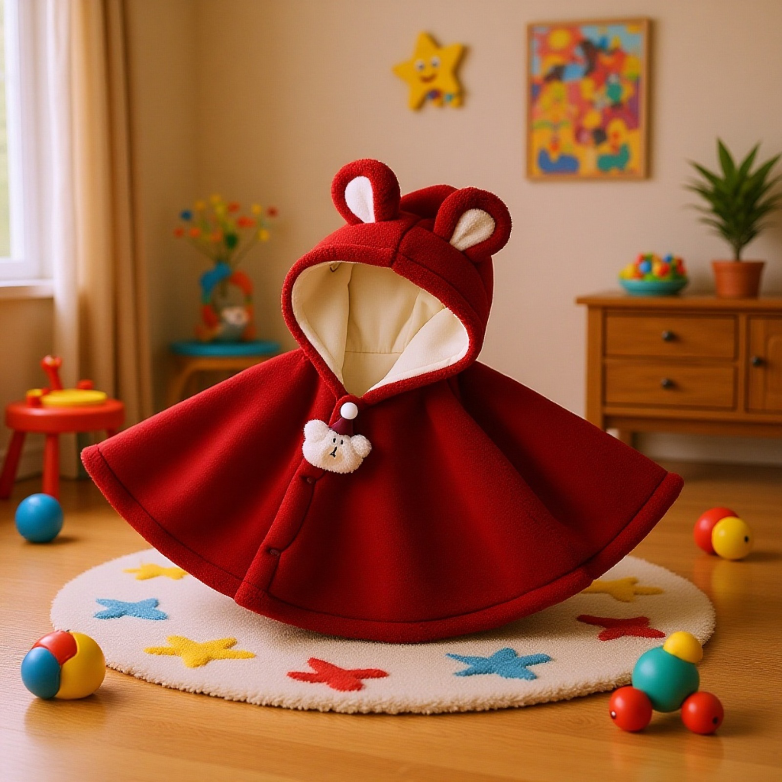 Abrigo tipo poncho de invierno cálido para bebé niña con capucha