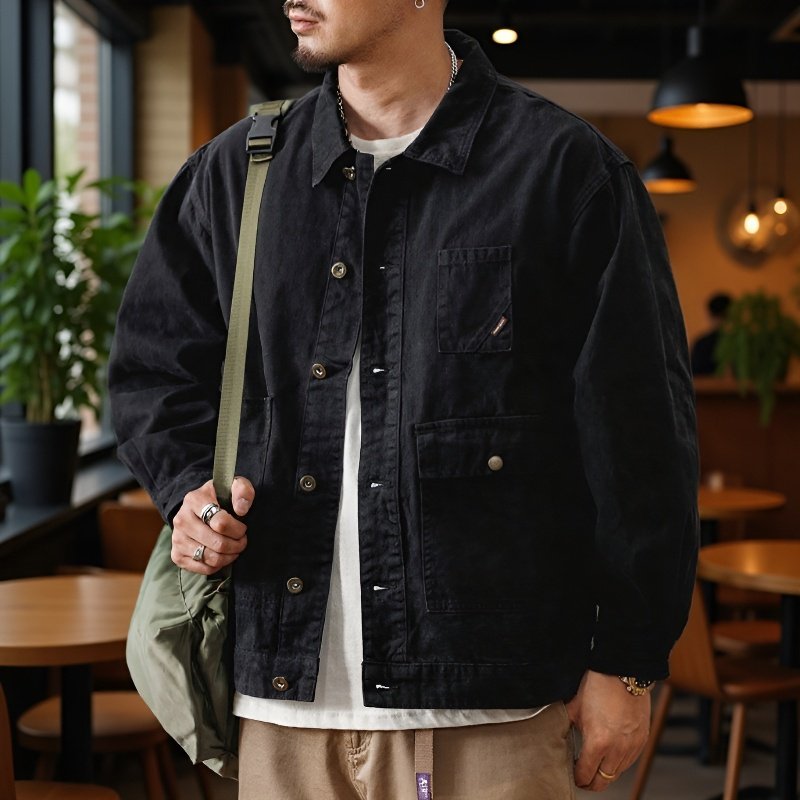 남자 헤비 박시 데님 상의 코트 카고 점퍼 박시 사파리 점퍼