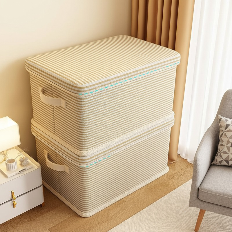 Cesta de almacenamiento grande con tapa, caja organizadora de ropa para armario