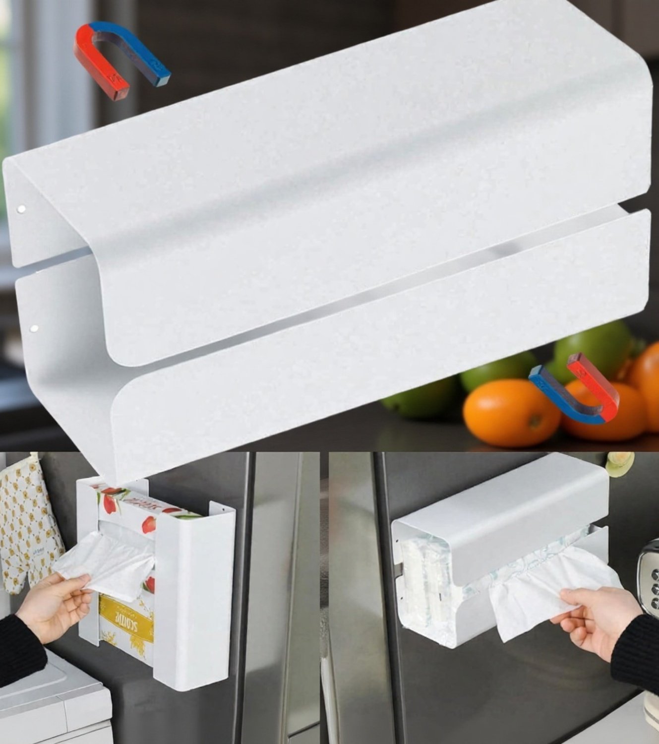 Caja de pañuelos magnética de montaje en pared sin taladro, diseño desmontable